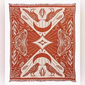 PAPER SOURCE Mystical Spooky Girl Witchcraft Icons Throw Blanket Orange Beige OS